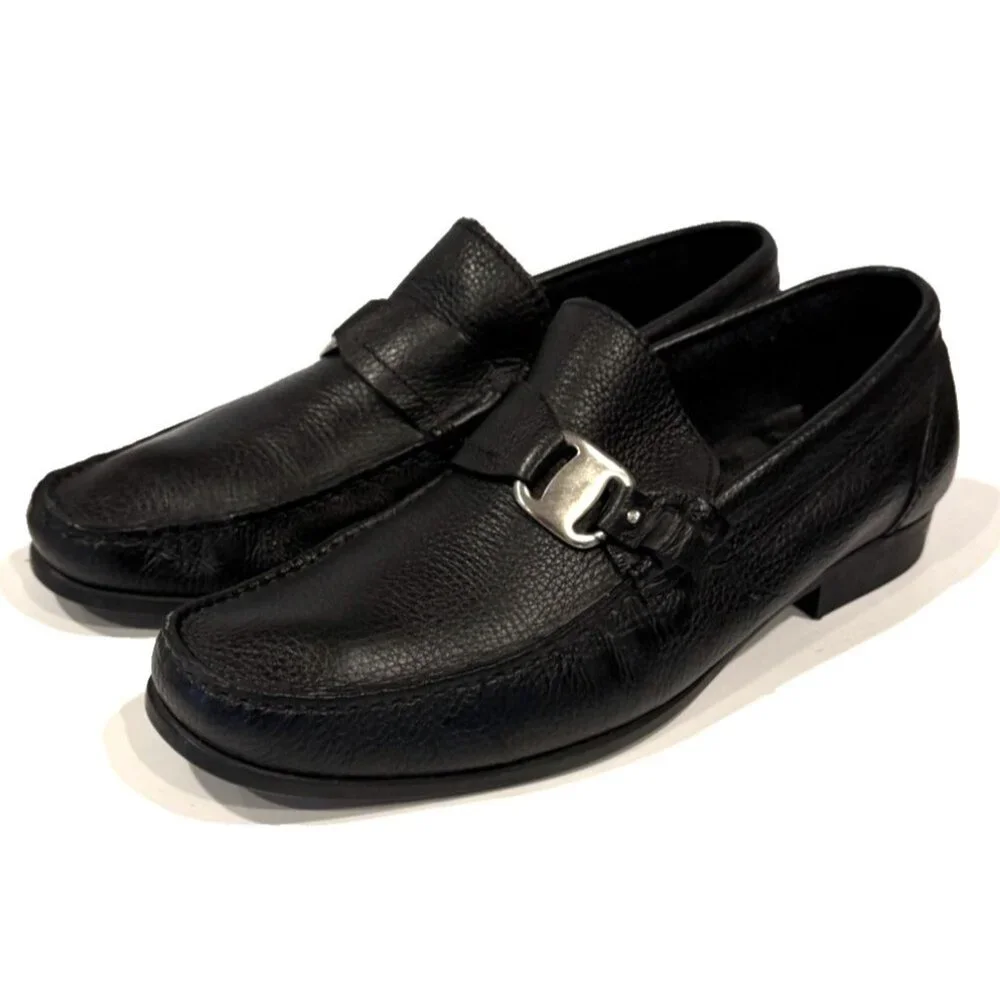 Sandro Moscoloni Men's Black Pebble Leather Palermo Loafer Slip On Loafer Size 9